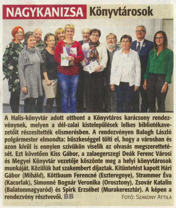 Zalai Hírlap 2019 12 11 287sz 3old - NAGYKANIZSA Könyvtárosok.jpg Zalai Hírlap 2019 12 11 287sz 3old - NAGYKANIZSA Könyvtárosok.jpg