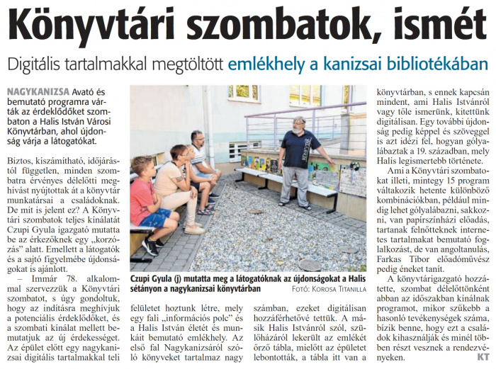 Zalai Hírlap 2024 09 09 210sz 04old - Könyvtári szombatok, ismét.jpg Zalai Hírlap 2024 09 09 210sz 04old - Könyvtári szombatok, ismét.jpg